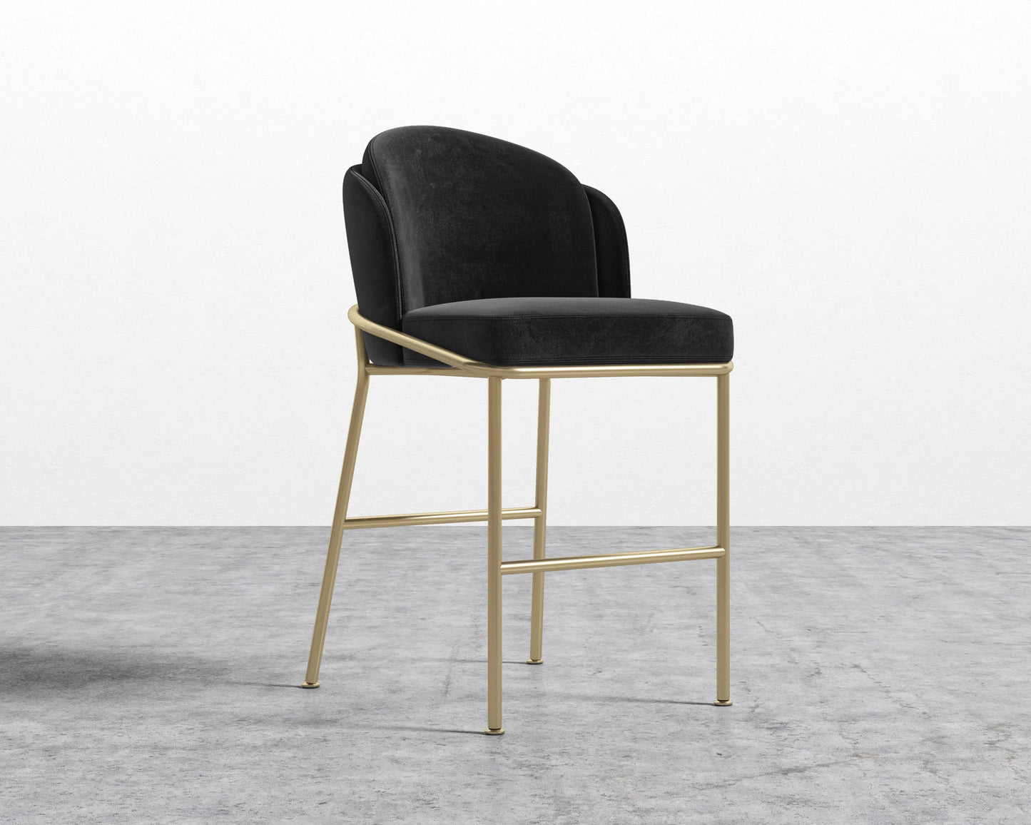 Angelo Counter Stool - Plush Velvet - Black - Brass