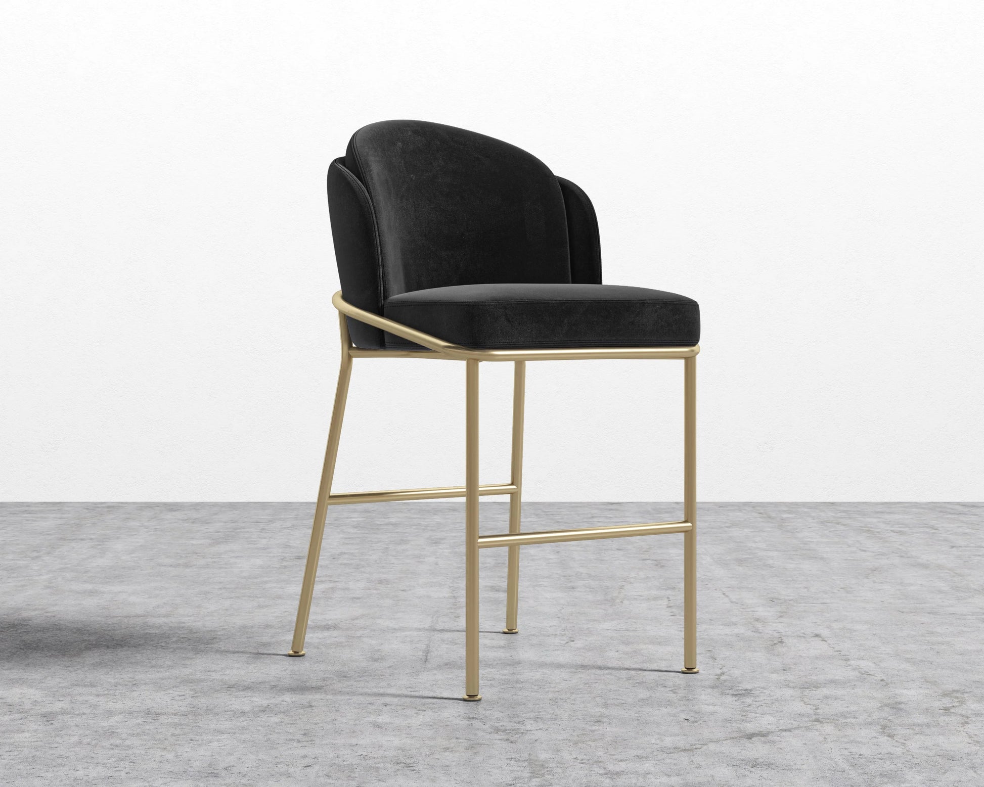 Angelo Counter Stool - Plush Velvet - Black - Brass