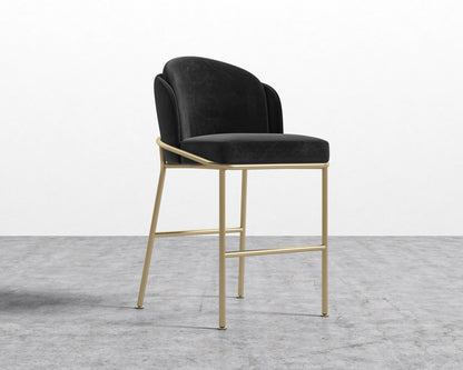 Angelo Counter Stool - Plush Velvet - Black - Brass