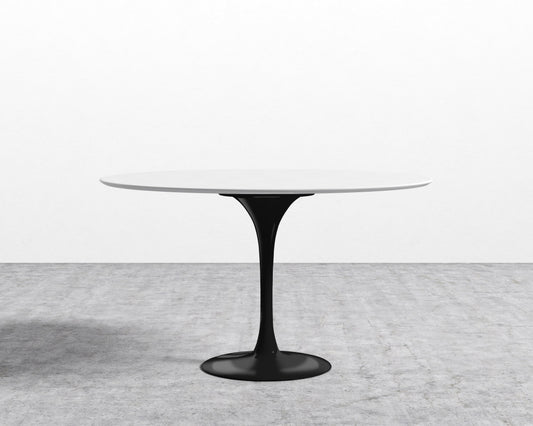 Tulip Dining Table - Round - White Lacquer - Black Base
